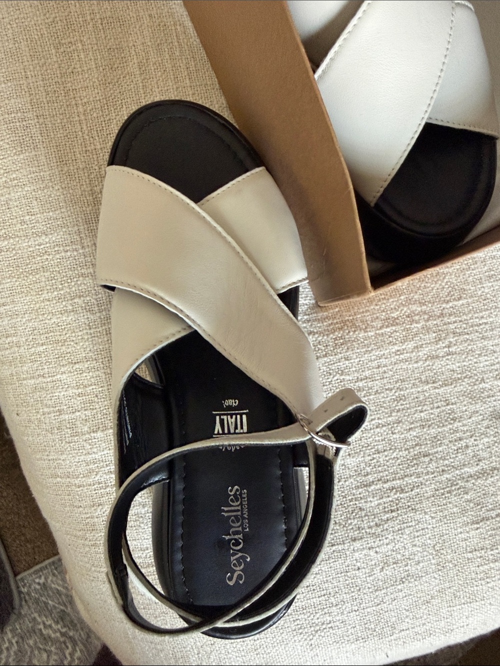 Seychelles Cream Crossband Ankle-Strap Sandals
